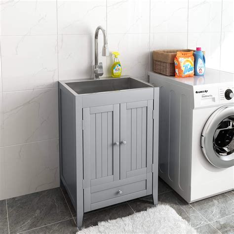 laundry utility sink all-in-one cabinet stainless steel with faucet|VINGLI 24.